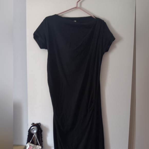 BRUNELLO CUCINELLI Black Stretch Wool Asymmetric Drapey Dress 10 - Picture 2 of 7